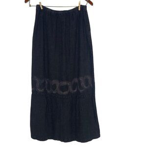 Blue Fish Hemp Circle Design Lace Up Maxi Skirt Sz M/L Artsy Lagenlook Long